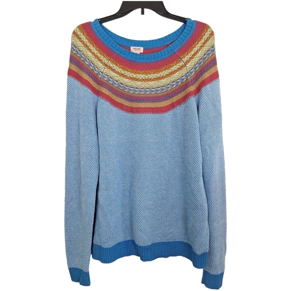 Mossimo Supply Co. Sweaters - Colorful Cozy Boho Blue Scoop Neck Long Sleeve Pullover Knit Casual Sweater XL